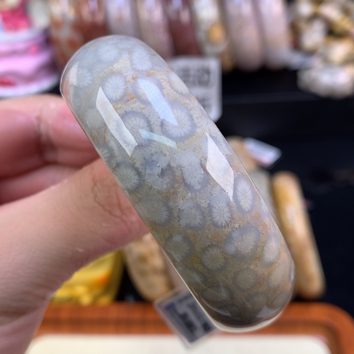 【闪购商品】颈饰未镶嵌硅化珊瑚（珊瑚玉）87号灰蓝豹纹55圈