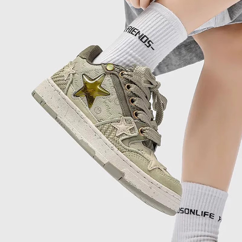 西湖龙井星星鞋车澈联名板鞋男女复古休闲鞋百搭情侣鞋子