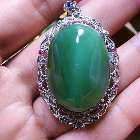 和田玉挂件银S925镶嵌