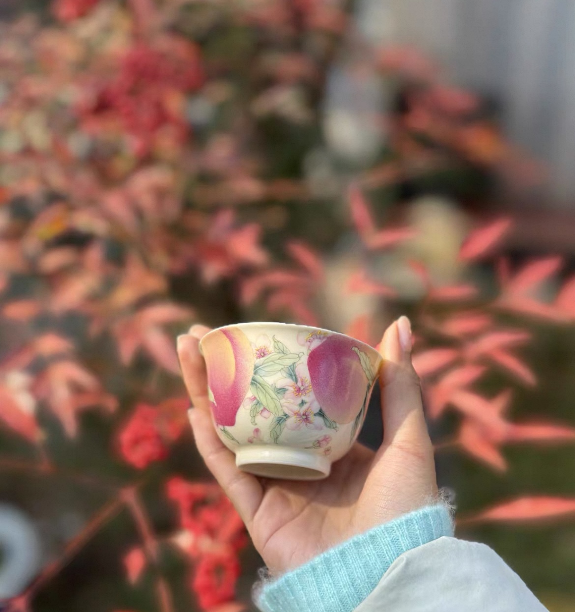 《梦乔茶器》雅圣景德镇手工手绘桃子桃花开花结果主人杯高端窑口