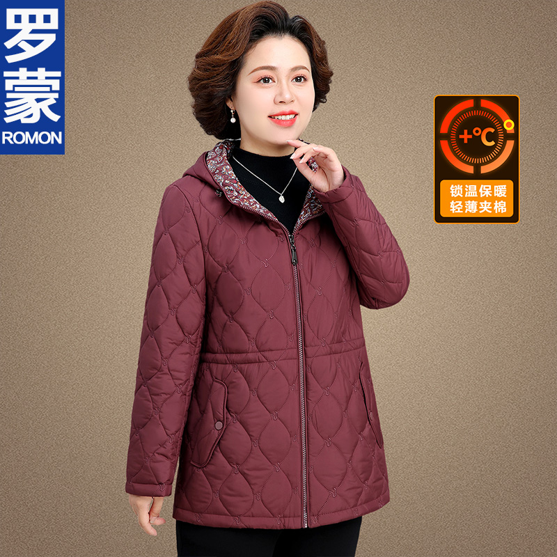 罗蒙品牌妈妈秋装轻薄夹棉外套中老年人女秋冬棉衣气质新款棉服