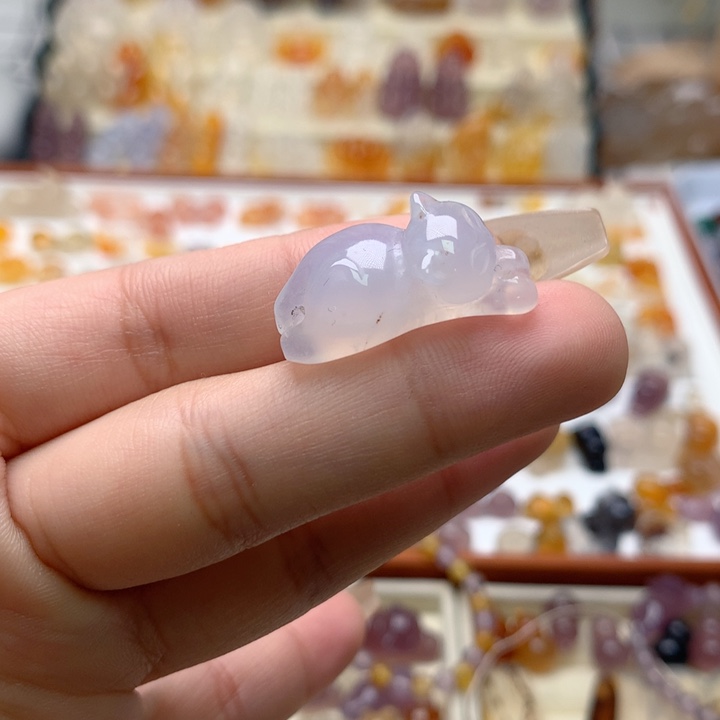 玛瑙/玉髓未镶嵌玛瑙福利蓝玉髓趴趴猫