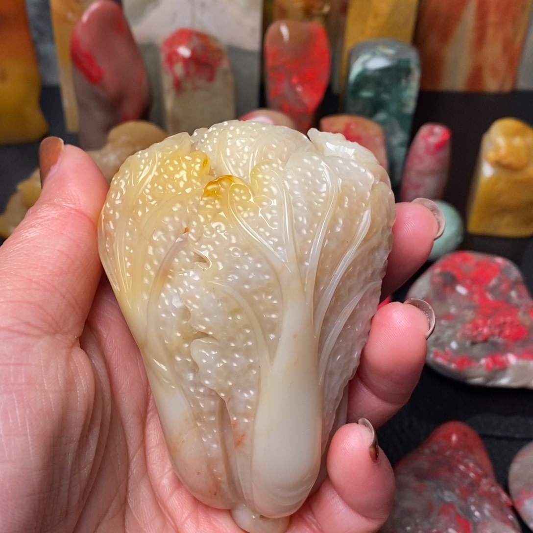 昌化石手把件白菜