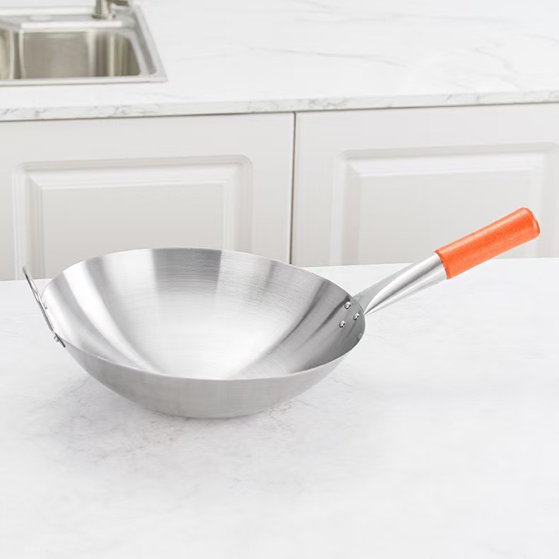 爆火锅无涂层不锈钢炒锅单炳炒锅炒菜锅爆炒锅