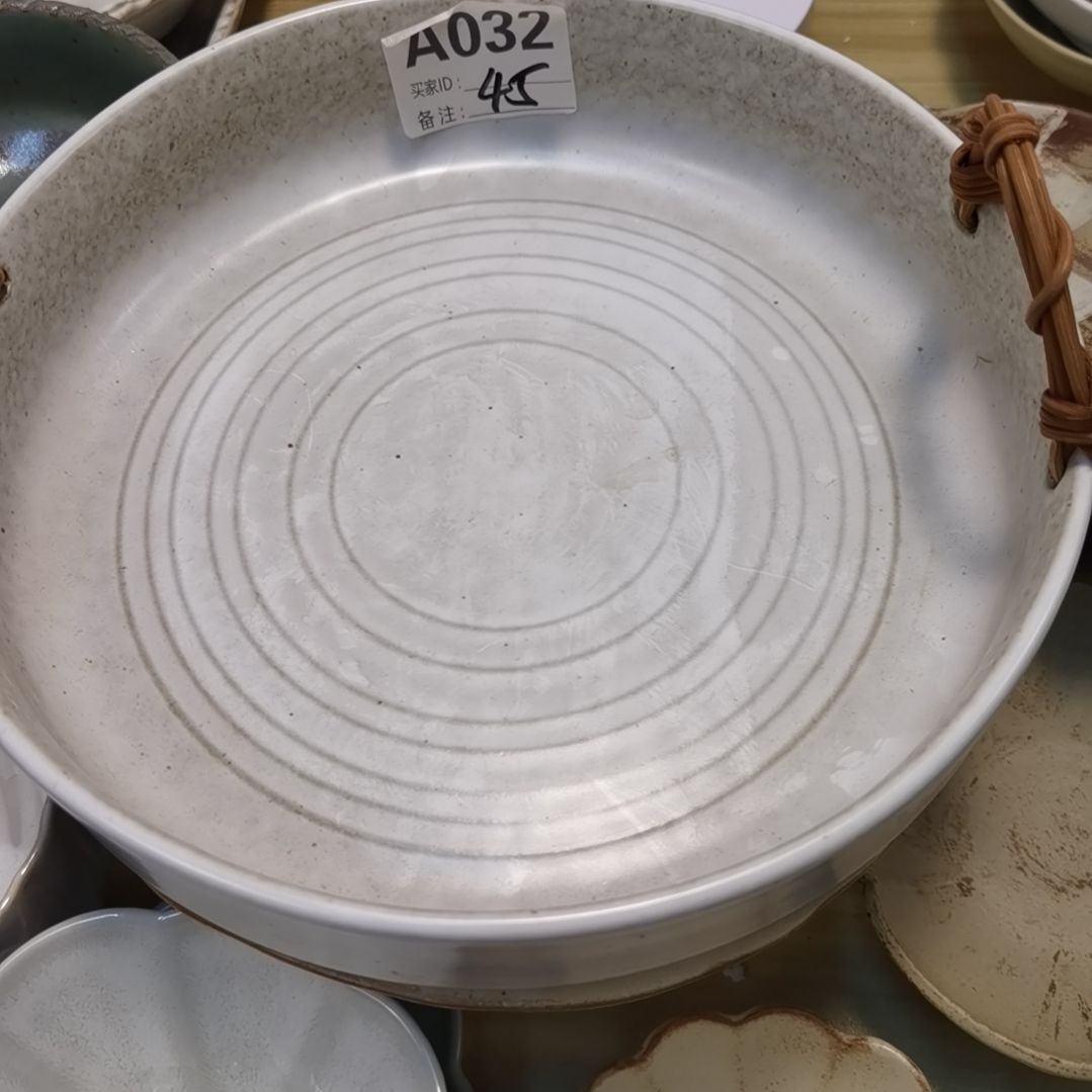 瓷片正品粗陶十寸大盘提绳一个
