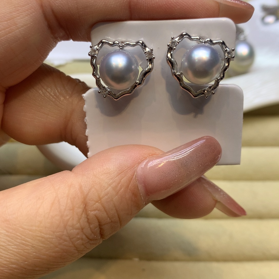 银S925镶嵌耳饰海水珍珠