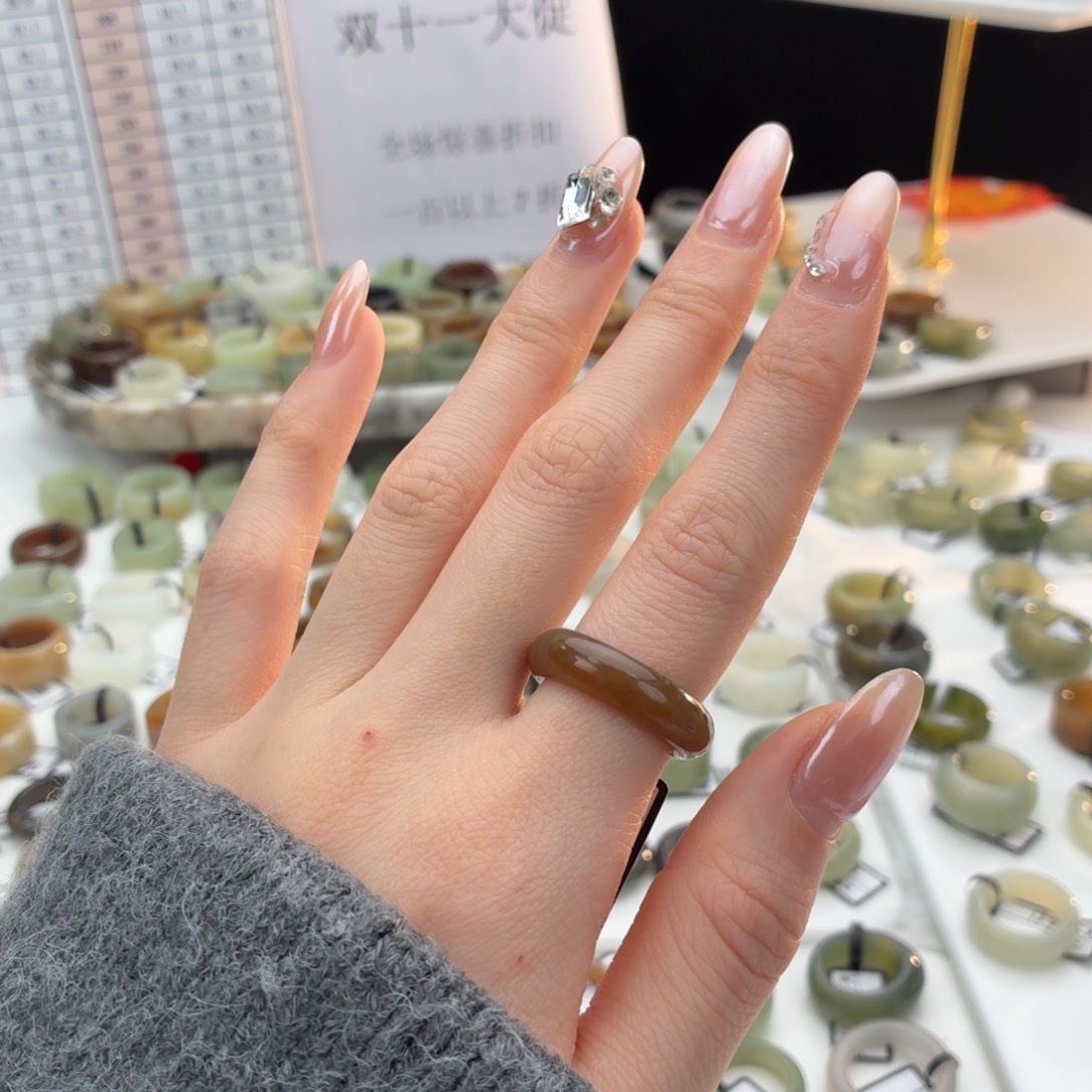 和田玉（糖玉）未镶嵌戒指z90浓糖细条17.0