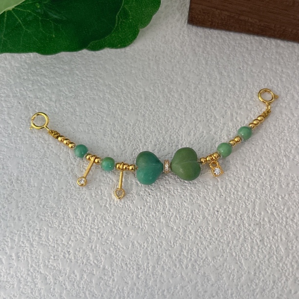 499天然绿松石屁桃S925银镀金半链，主石9mm，长约8cm