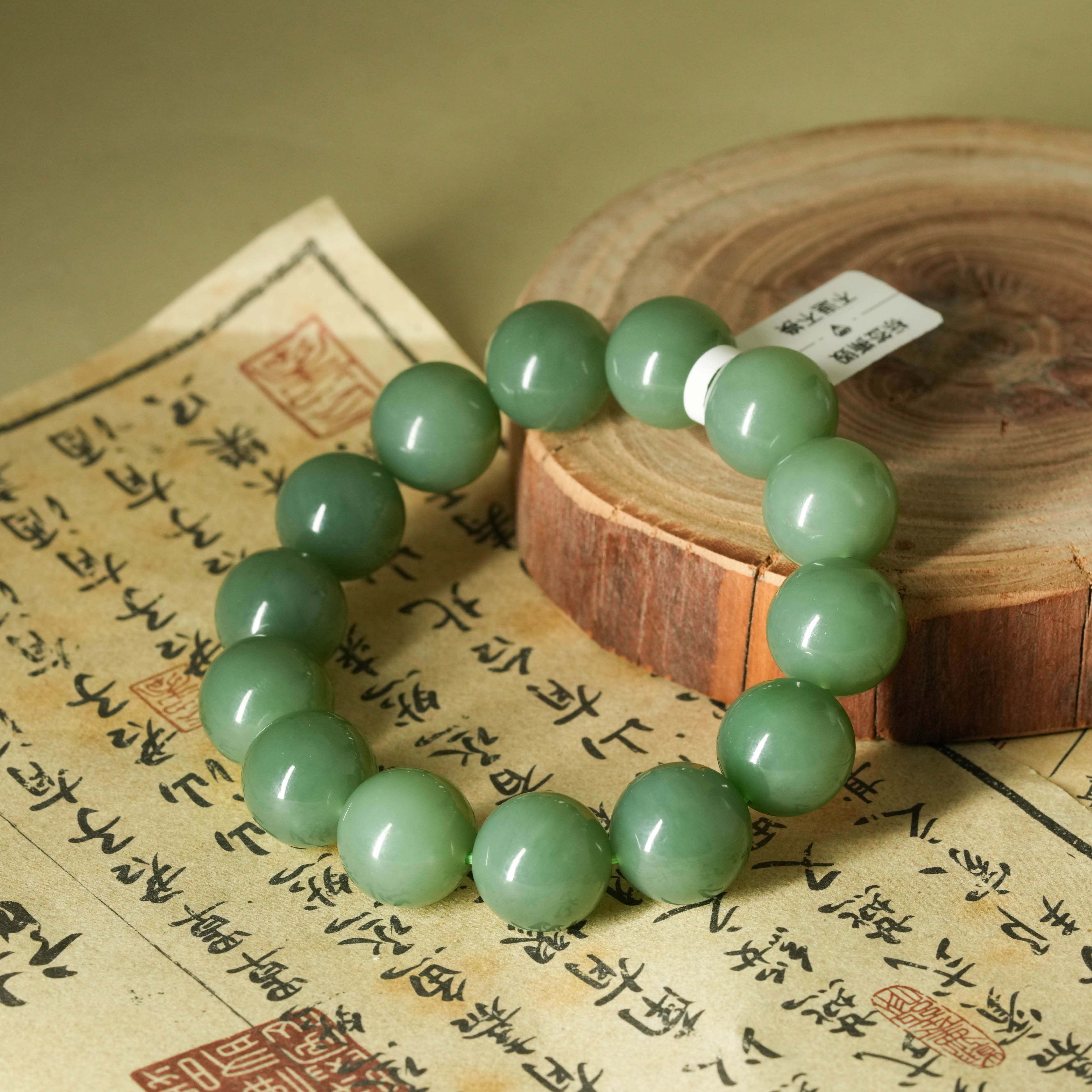 保嘉严选 Y3878 臻藏级和田玉精品碧玉猫眼手串