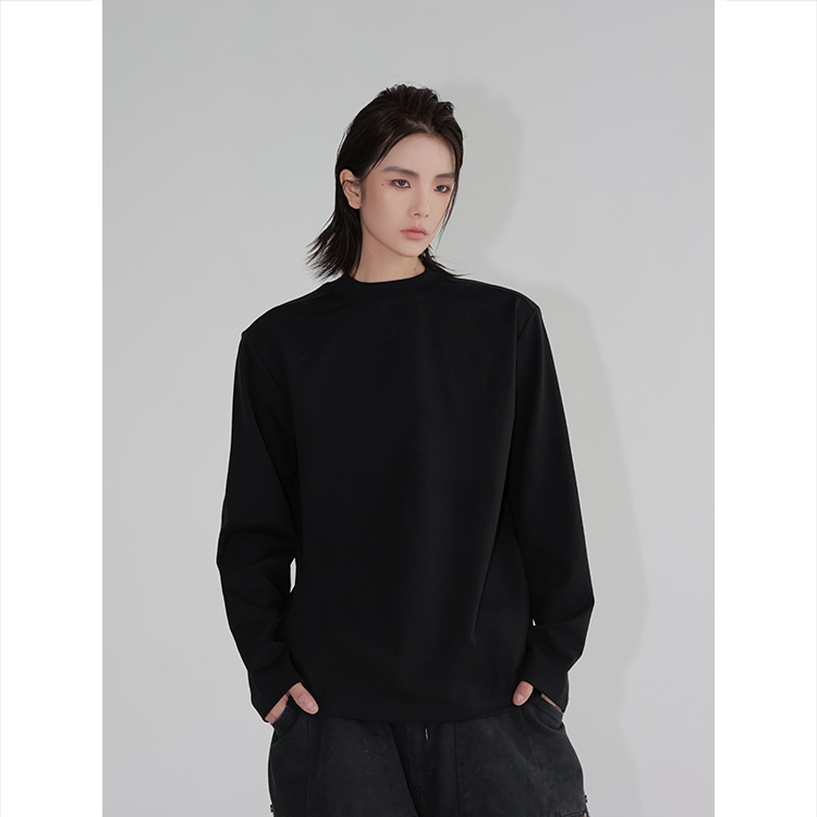 240g纯色正肩运动休闲圆领T恤简约百搭宽松春秋长袖