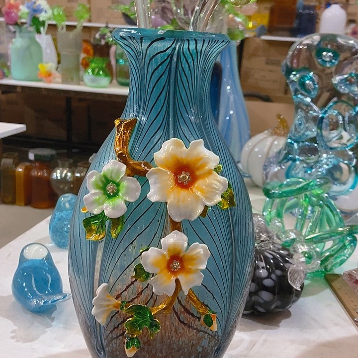 琉璃琉璃花瓶高33口5