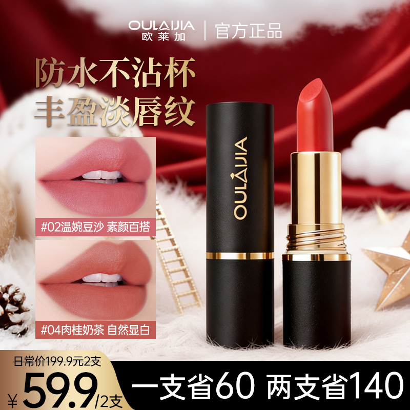 【官方正品】欧莱加春夏不沾杯防水口红显白保湿zr1雾面哑光版