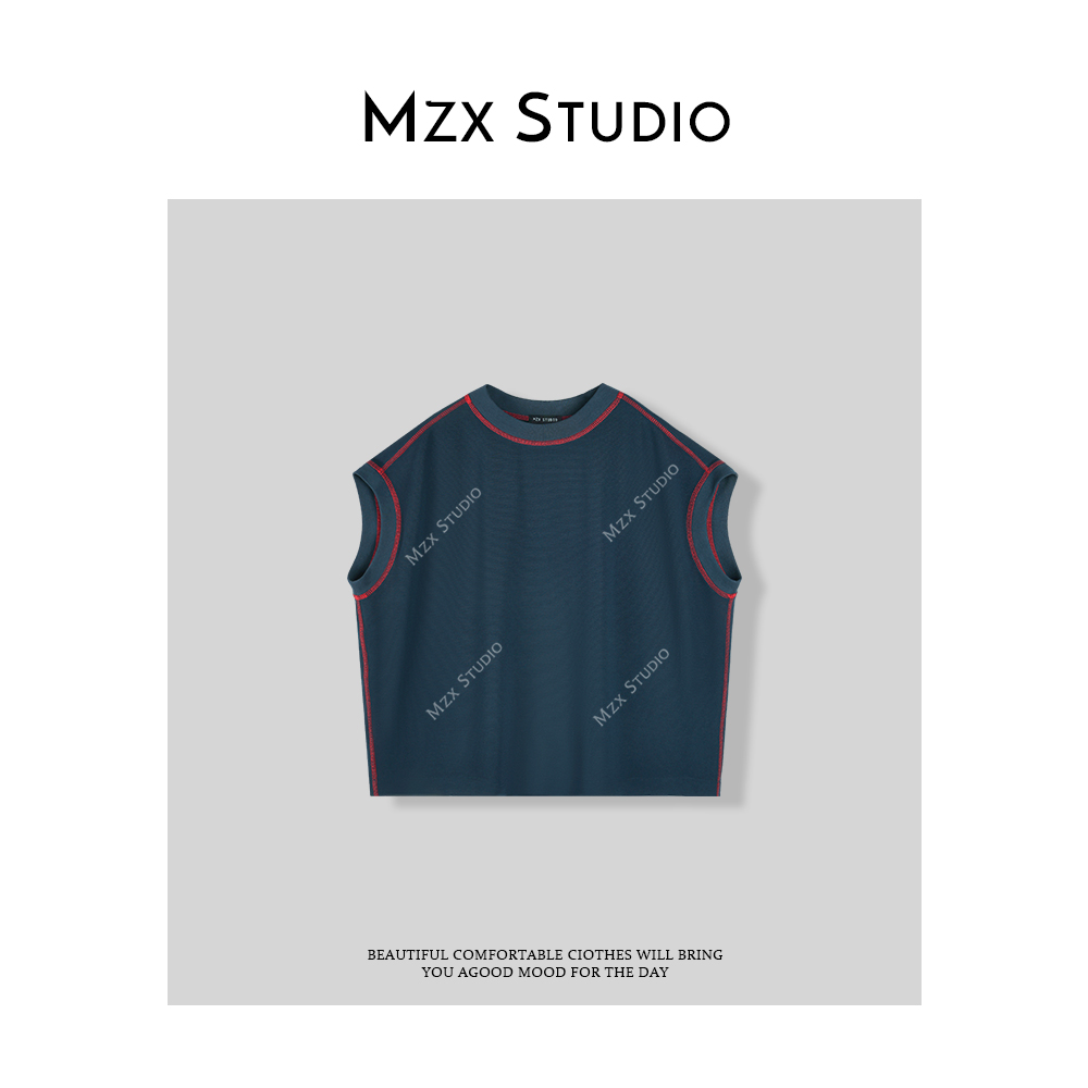 MZX 简约高级感 撞色无袖阔版坎肩短上衣SY7855-X