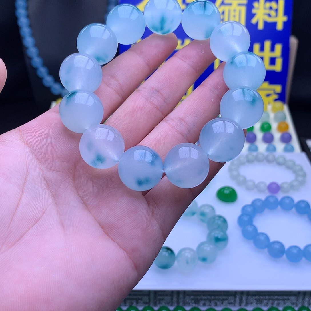 山***人翡翠散珠翡翠手串飘花2