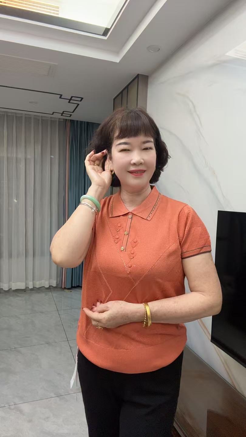中老年妈妈夏装翻领短袖上衣