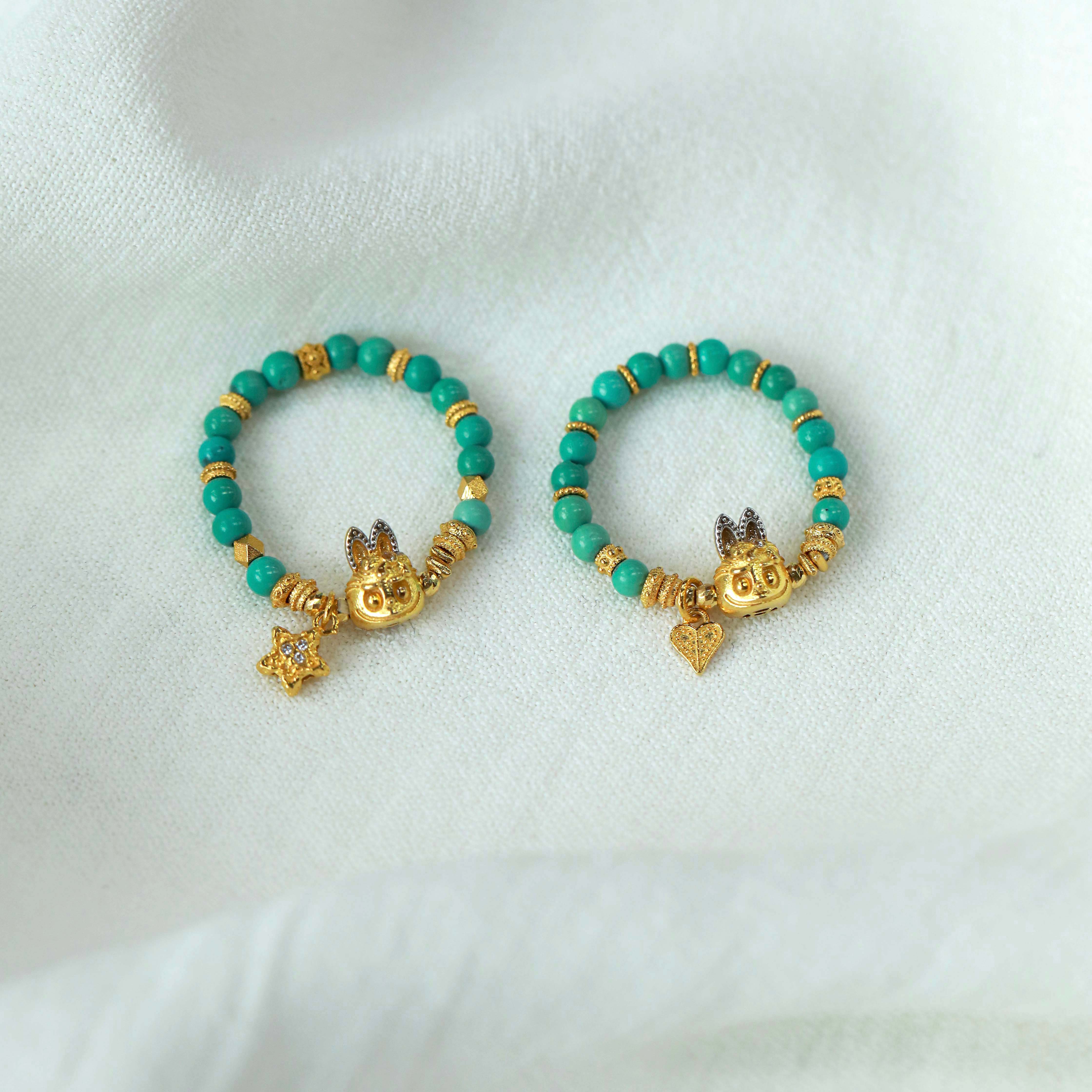 臻和|绿松石小米珠小兔子戒指配饰18k金复古国风气质百搭时尚1212