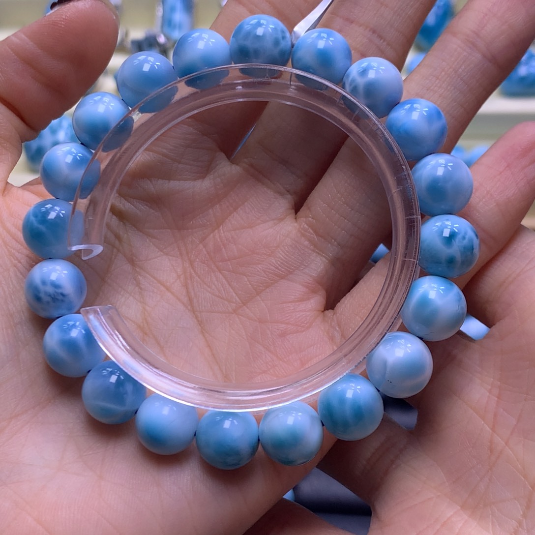针钠钙石（海纹石）未镶嵌手链精品艳蓝10mm手串色差略异