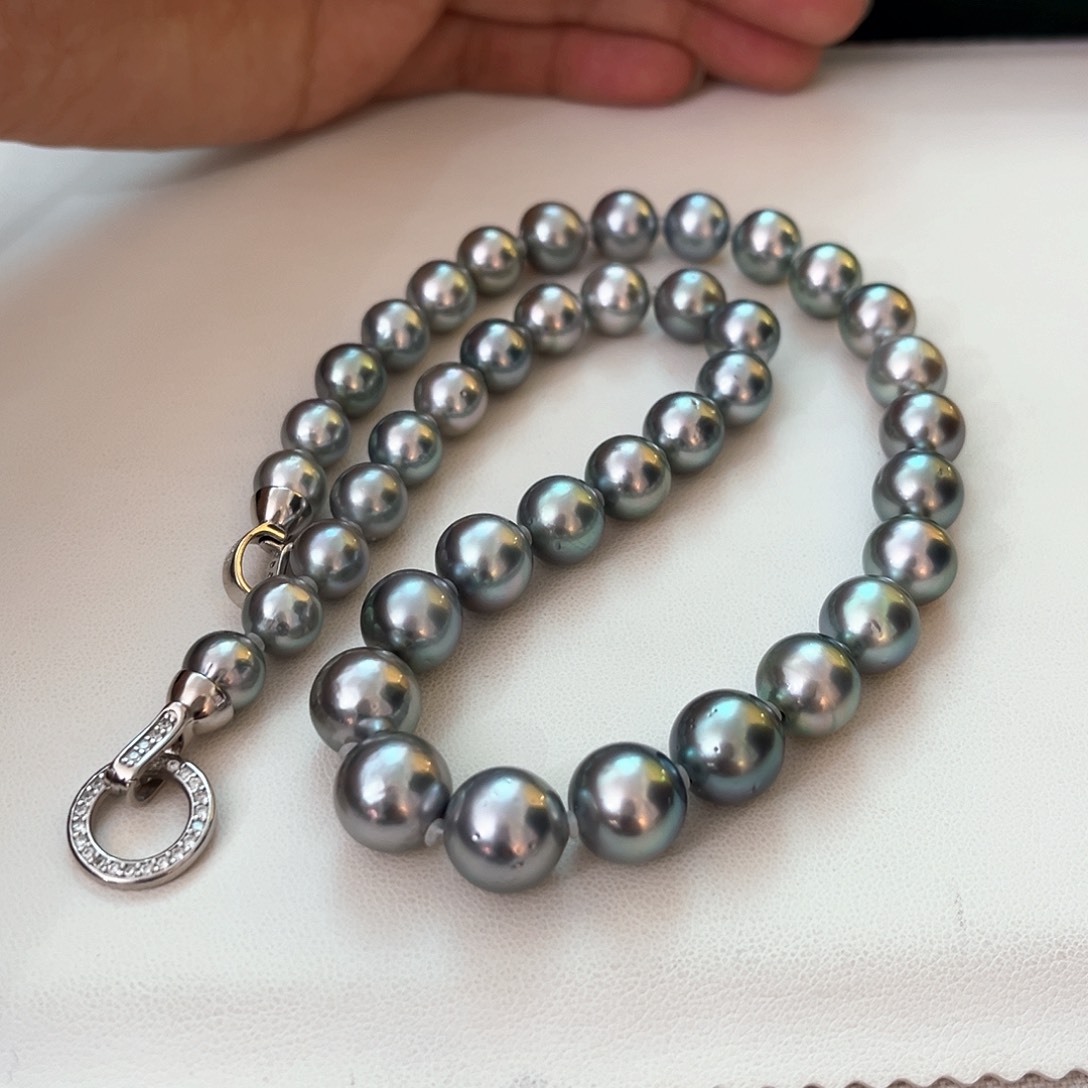 未镶嵌海水珍珠颈饰铂金灰8.5-11.7