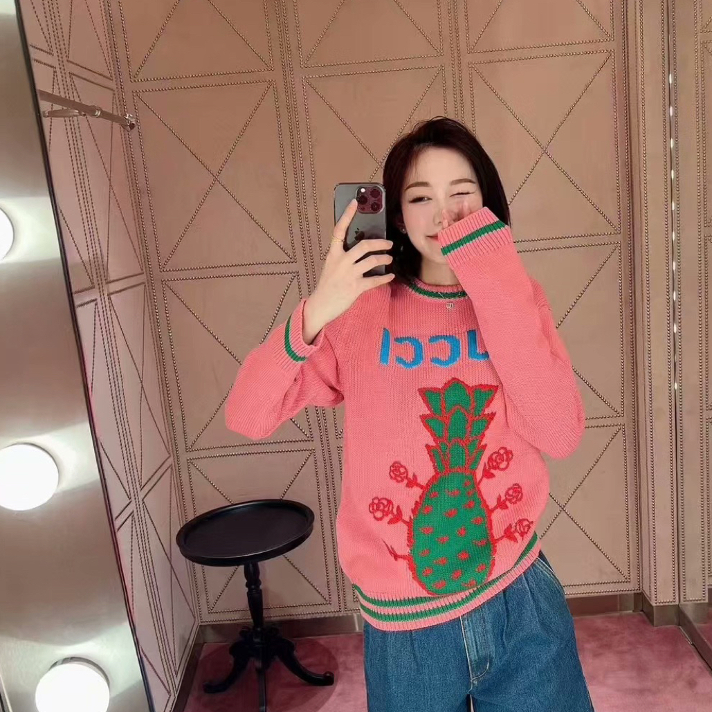 99新 GUCCI/古驰 菠萝图案字母毛衣/XS码/C01542