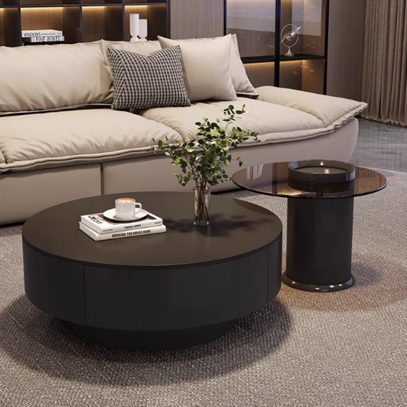 轻奢风圆形极简岩板茶几客厅家用小户型简约大小圆茶几组合玻璃