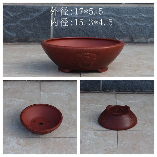 紫砂花盆仿古铁画轩7款圆形斗盆兽面盆景绿植花卉盆栽