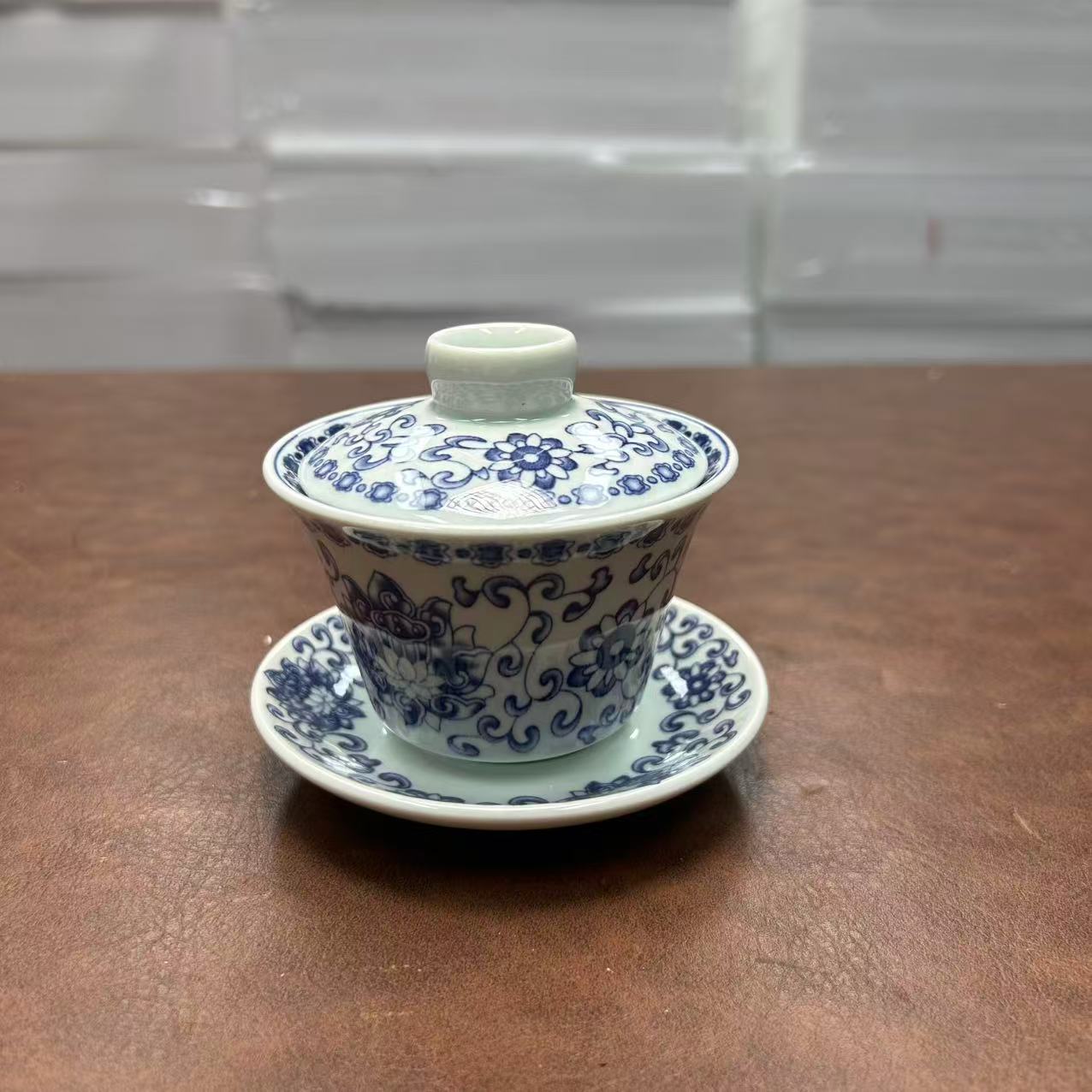 TJ023青花缠枝莲悬停三才盖碗