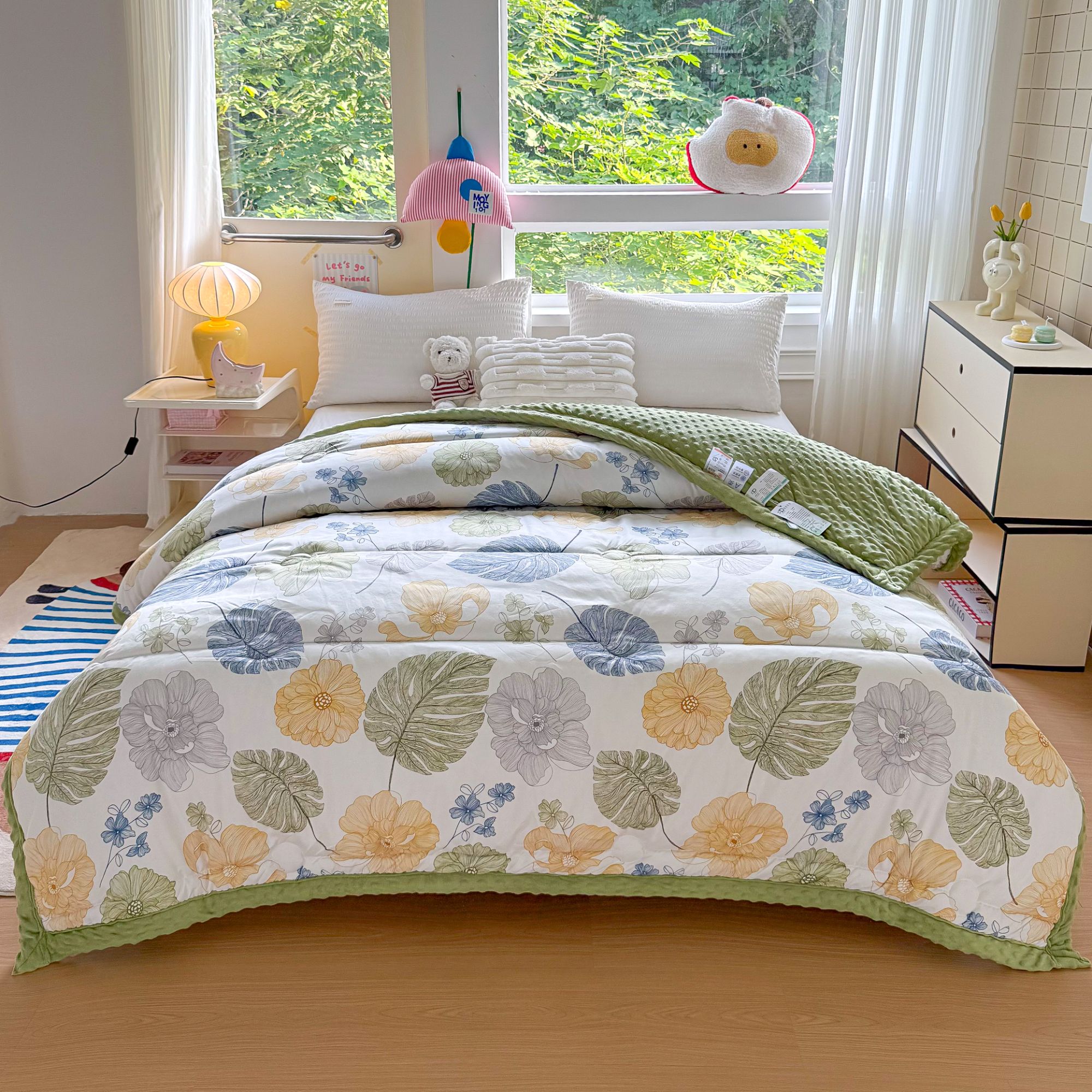 2025新款印花绒被森林落叶秋冬被h