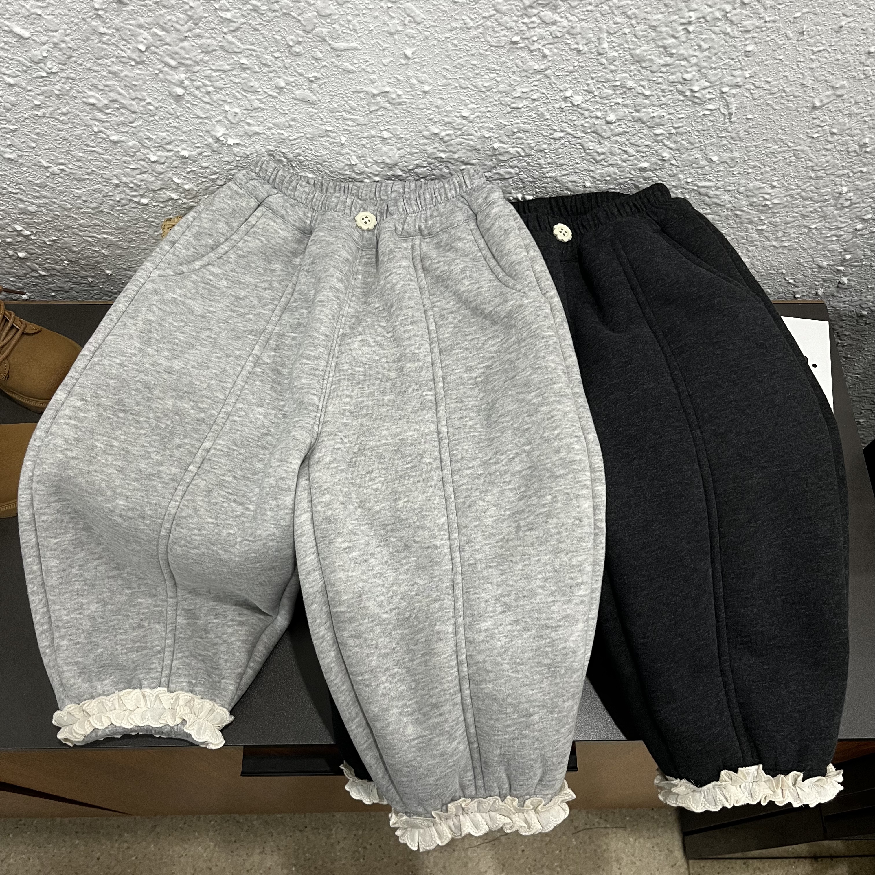 【新品800g】加绒加厚儿童卫裤 时尚百搭女童花边休闲裤