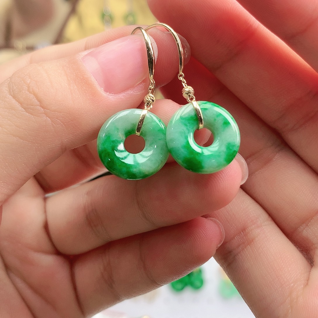 翡翠耳饰18K金镶嵌耳饰