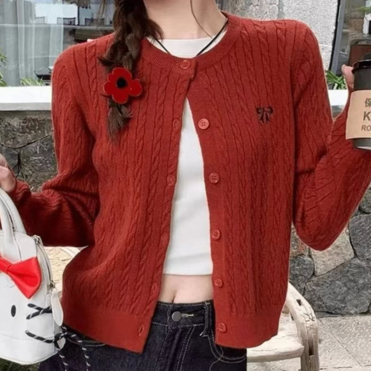 麻花针织开衫女早秋韩系修身显瘦百搭短款毛衣