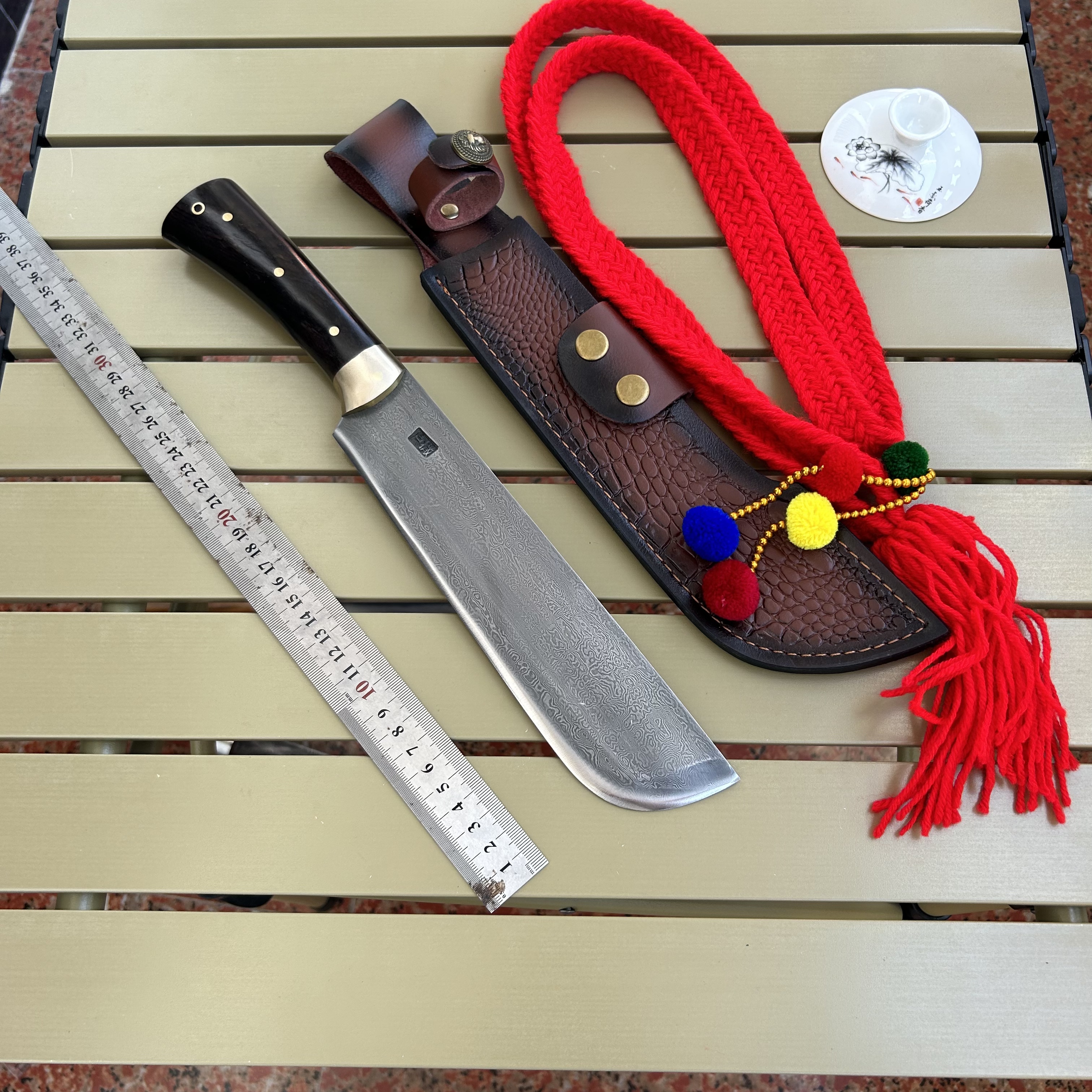 云南户撒老刀匠手工锻打一体花纹钢柴刀户外钓鱼露营排障开路山刀