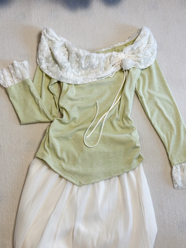 【叁月】2025春夏新款韩系甜美减龄拼接不规则百搭两件套