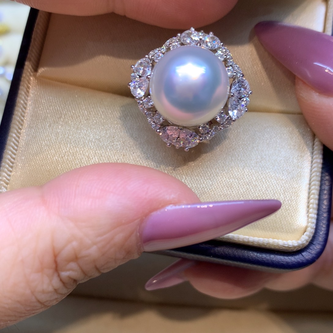 银S925镶嵌戒指海水珍珠