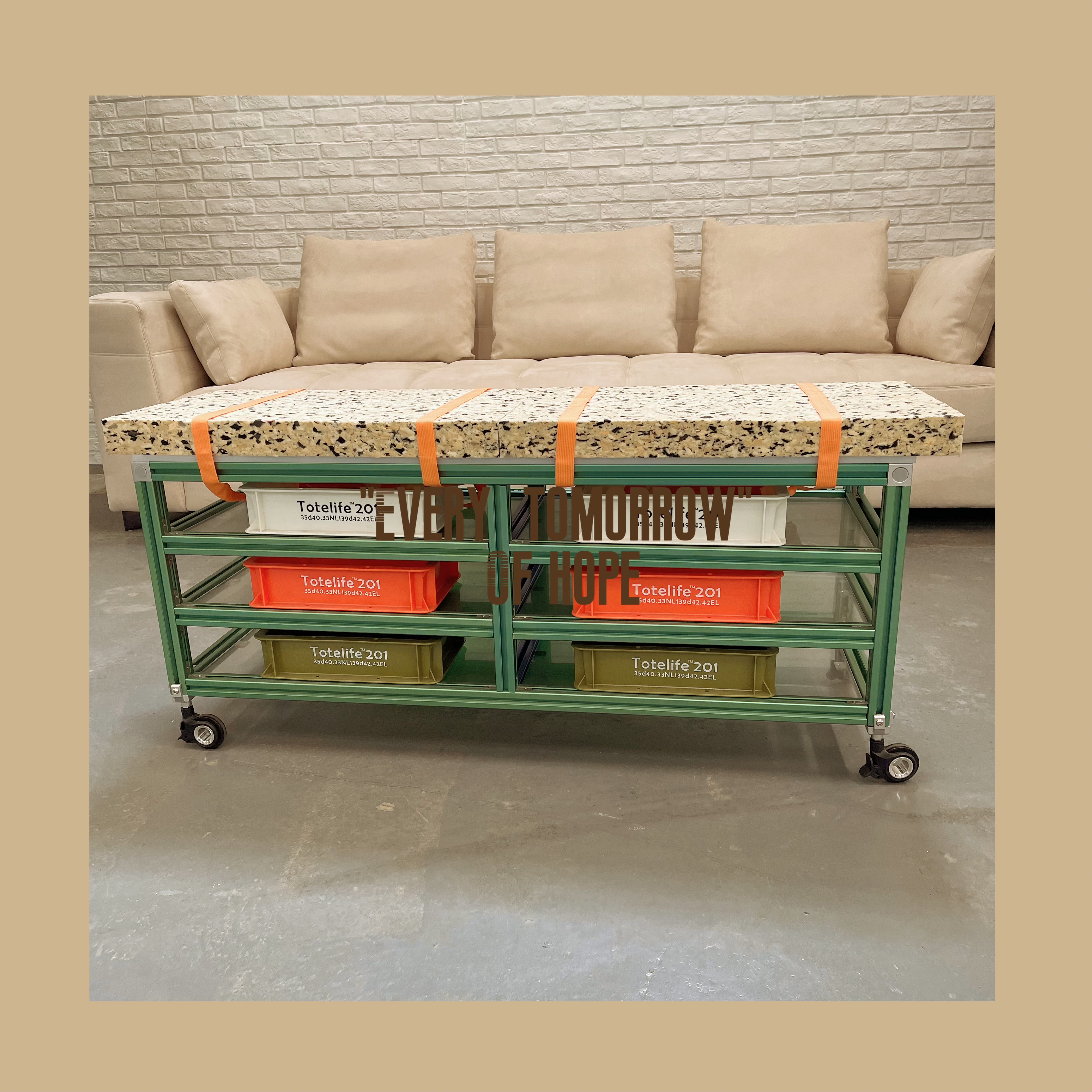 铝型材DIY咖啡长凳收纳凳子大理石海绵垫亚克力移动创意时尚凳子