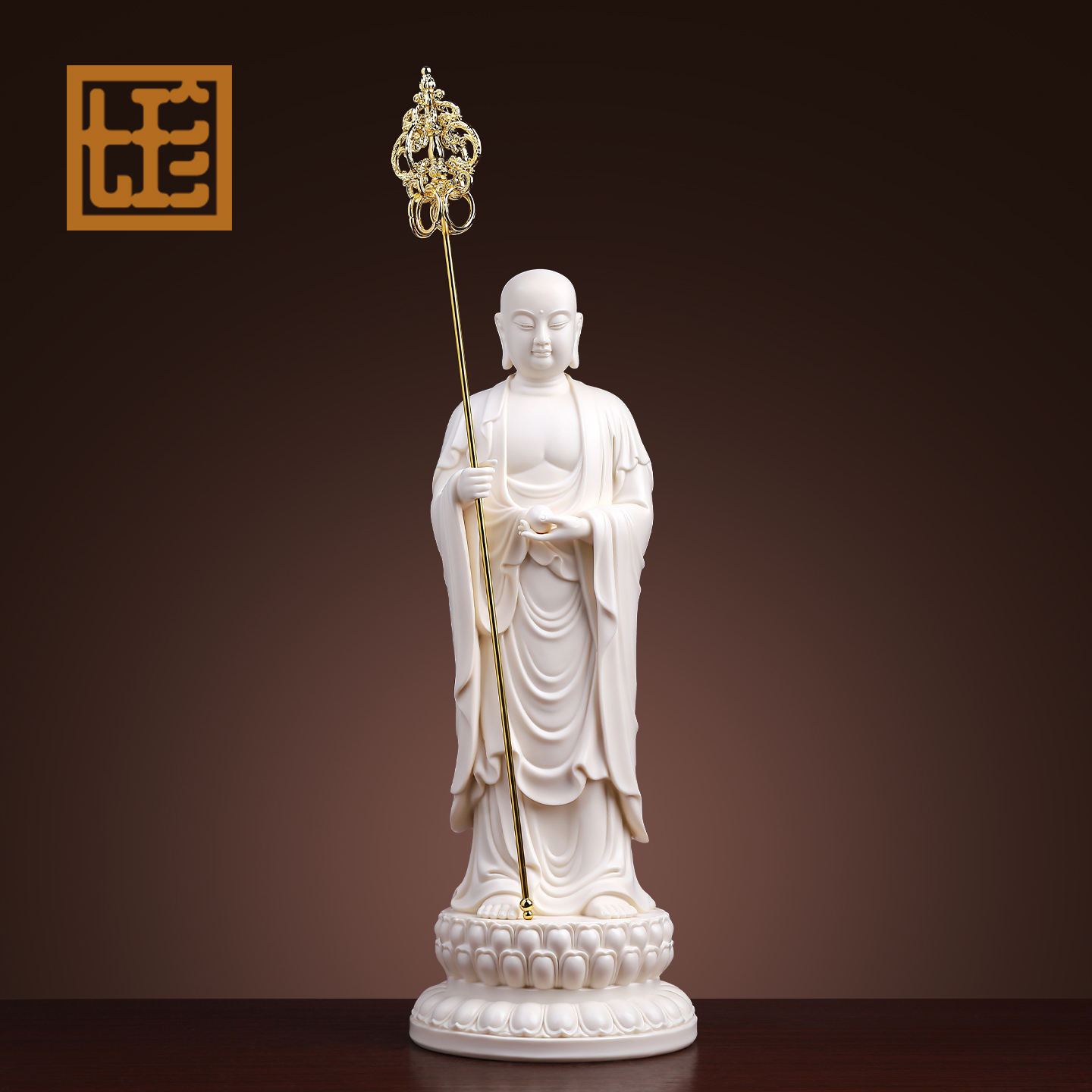 七珍德化陶瓷立古莲地藏家用九华山站像地藏家用客厅陶瓷工艺白瓷