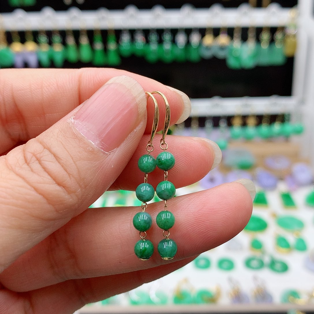 翡翠耳饰18K金镶嵌的