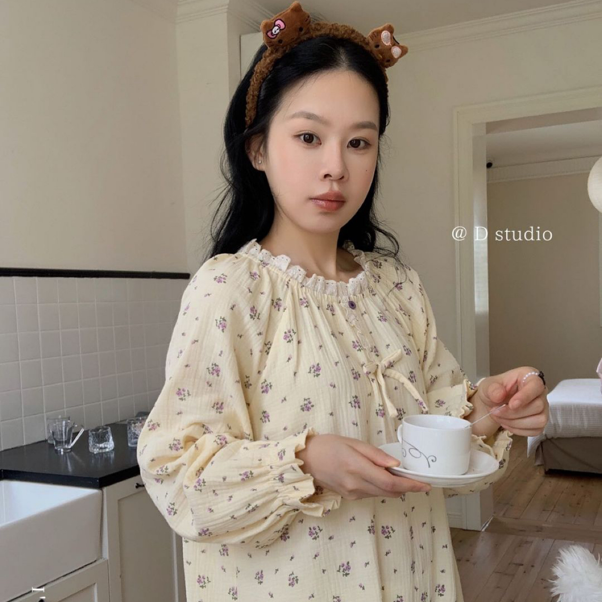 5164春秋季碎花长袖睡衣女韩版甜美可爱少女宿舍外出家居服