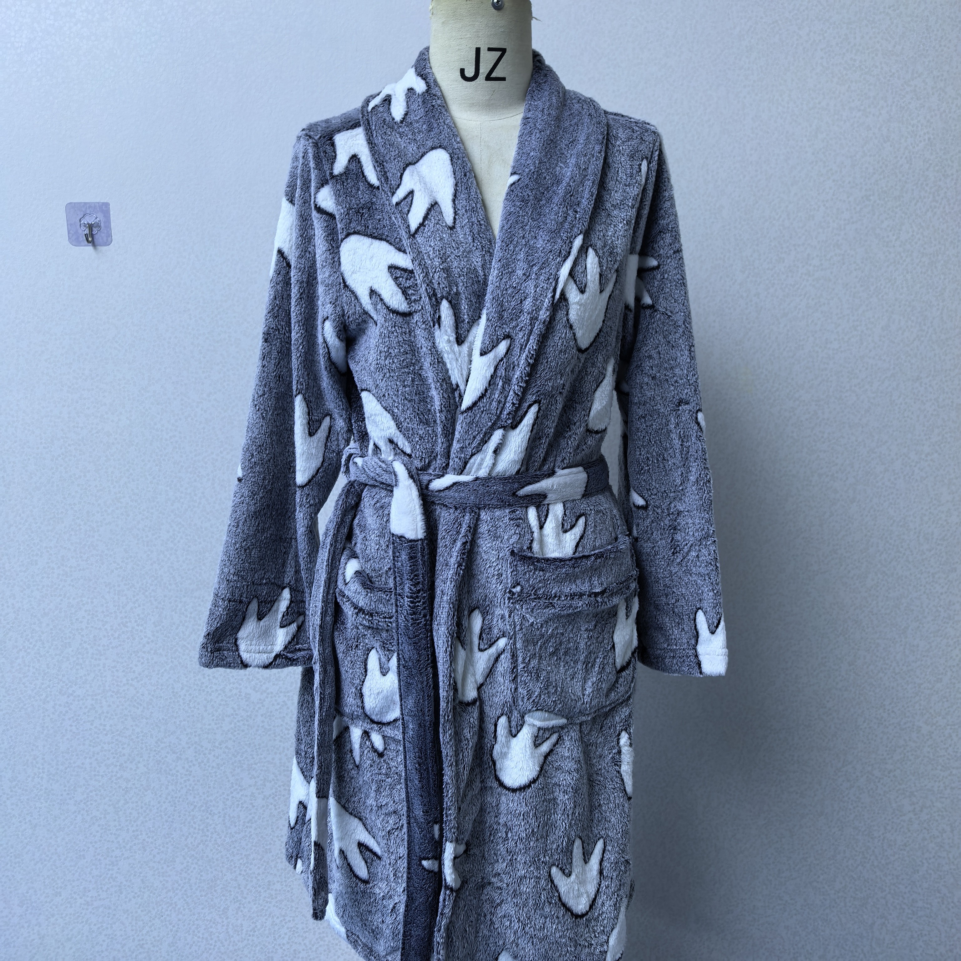 【恐龙爪印】情侣睡袍秋冬保暖双面法兰绒柔软舒适中长款浴袍