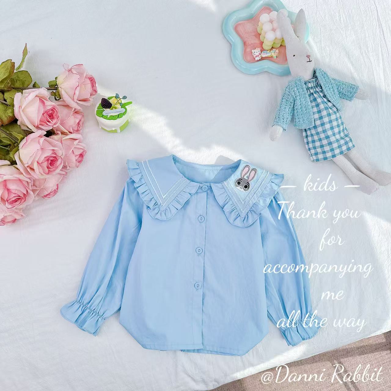 【Dannirabbit】*卡通时尚+蓝色优雅+可爱兔子*女童衬衫 D-W508