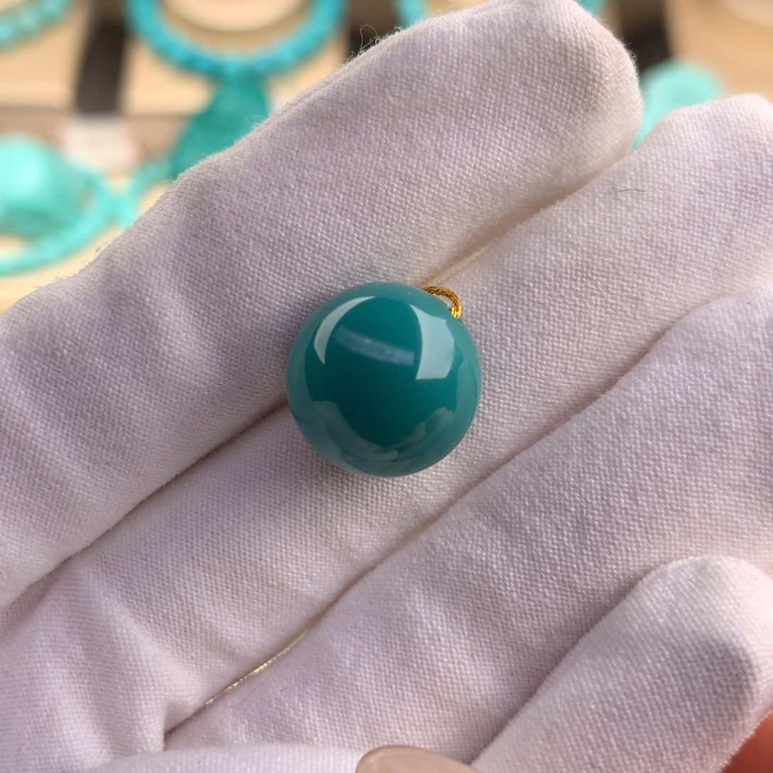 绿松石珠宝奇石未镶嵌14.2mm