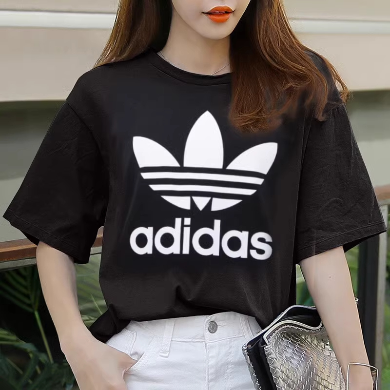 阿迪达斯三叶草短袖女新款时尚黑色运动T恤宽松透气半袖 GN2896