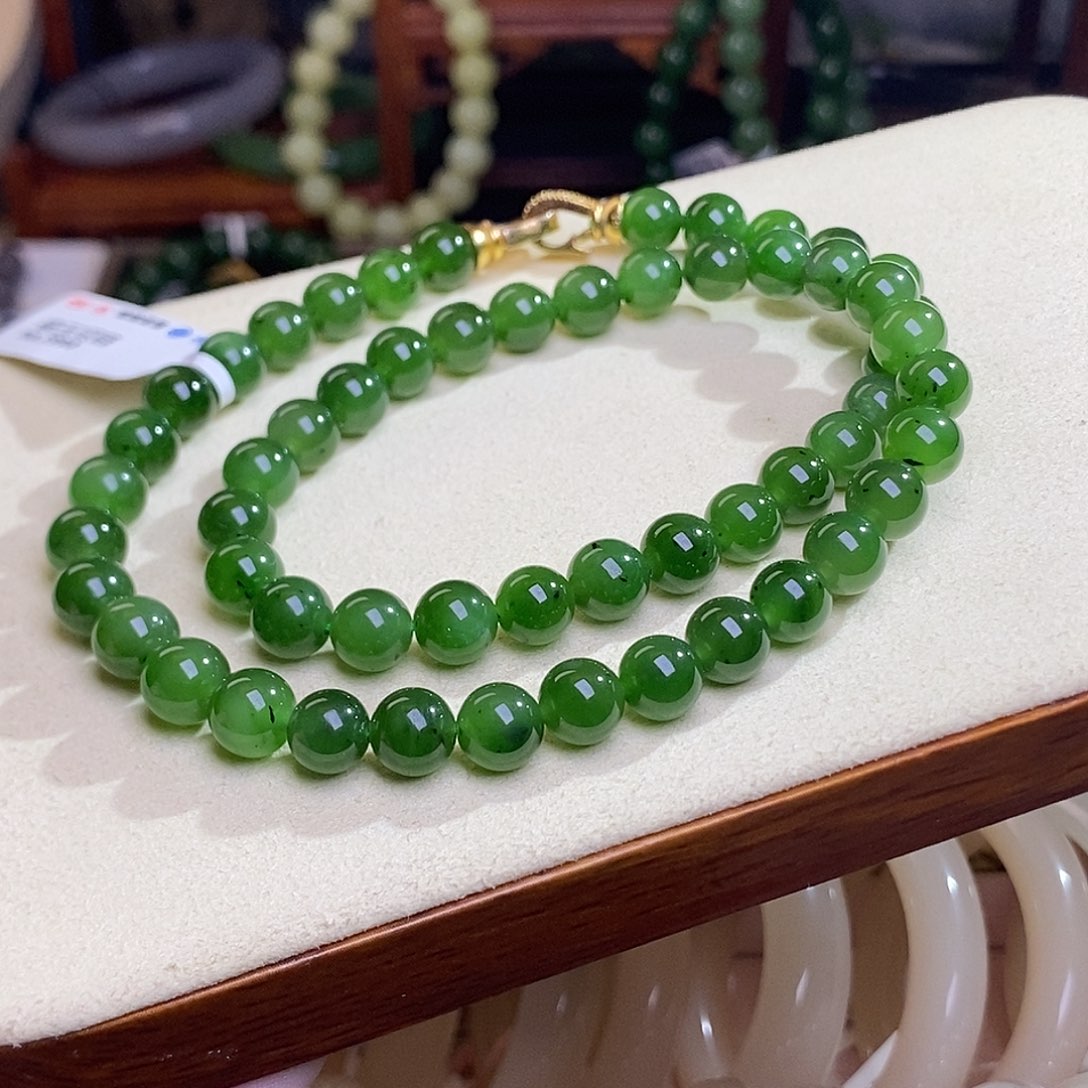 和田玉碧玉老料约8mm妈妈项链 未镶嵌清**?