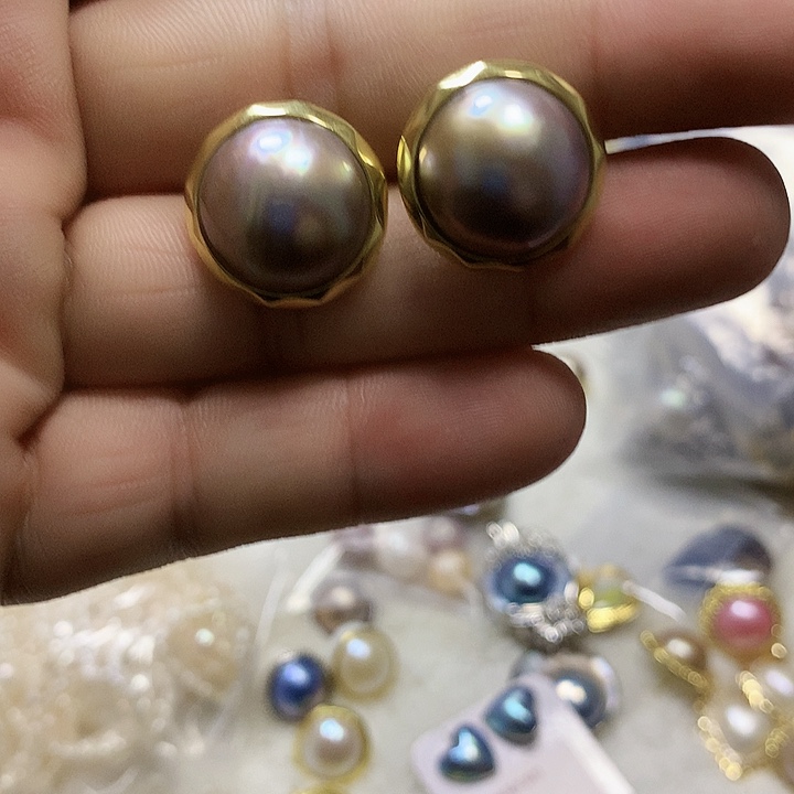 拼合珍珠（马贝珠）银S925镶嵌耳饰