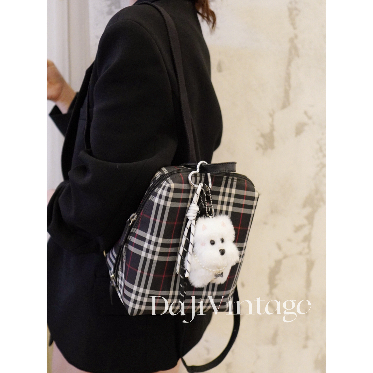 95新 BURBERRY/博柏利 大吉中古/Burberry黑格纹mini双肩包