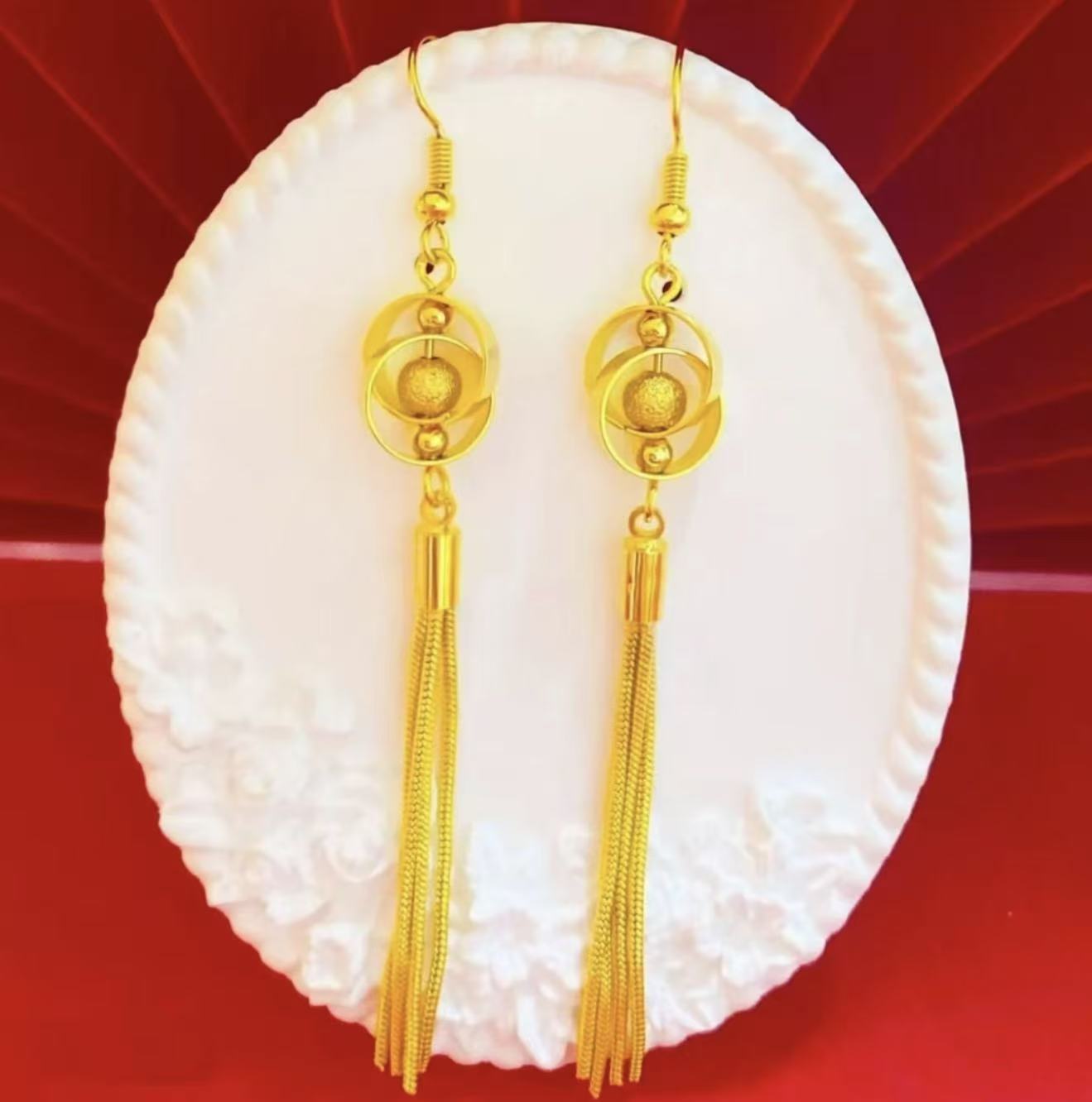 铜合金耳饰 优雅风铃双环转运珠灵动经典耳环