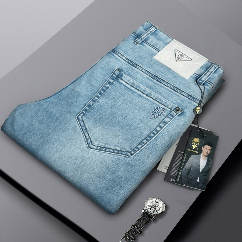 男士春夏薄款时尚修身小直筒牛仔裤水洗重工艺百搭弹