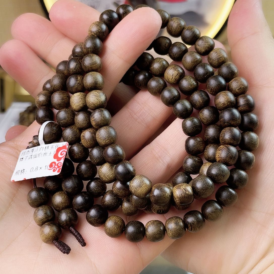 沉香手串万*越南芽庄老白棋玉化老料瘤疤0.8
