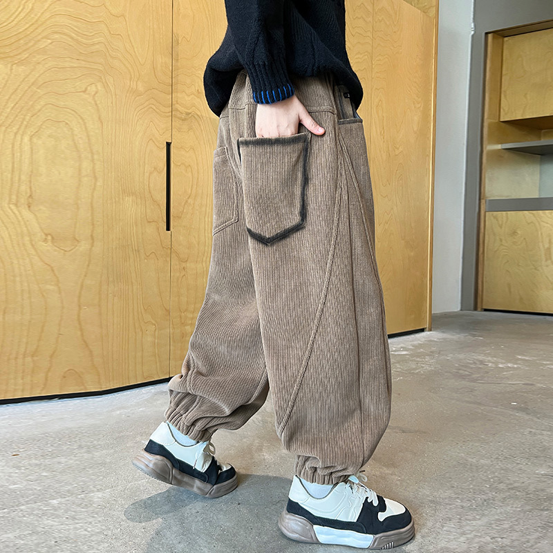 男童加绒裤子秋冬条绒2025中大童休闲长裤宽松儿童秋季加厚保暖裤
