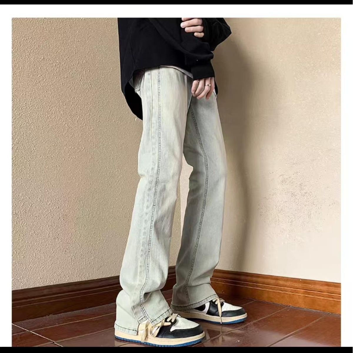 微喇牛仔裤男新款高街vibe黄泥直筒裤潮牌复古百搭休闲长裤子日系