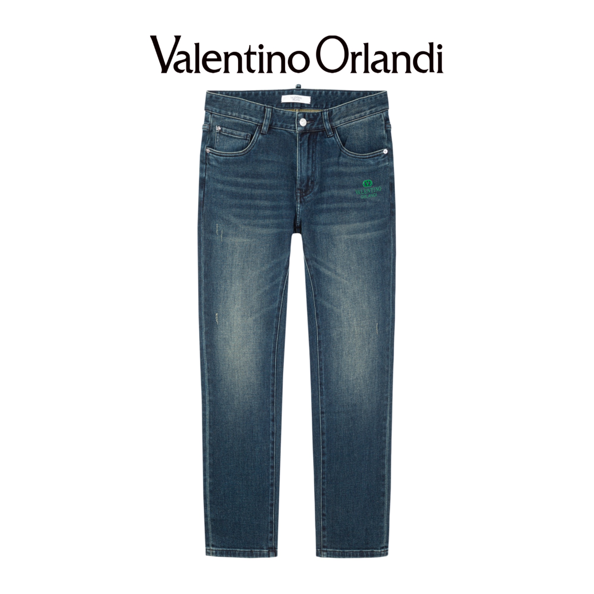 Valentino orlandi男士春秋A版时尚百搭字母刺绣小标直筒牛仔裤
